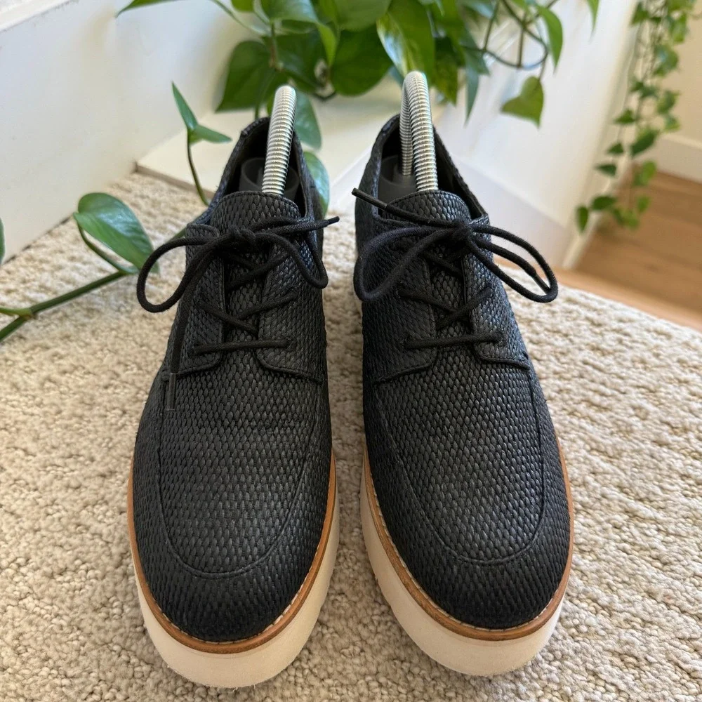 Vince ZINA RAFFIA Textured Platform SNEAKERS Women 8 BLACK LUXURY MINIMALIST‎